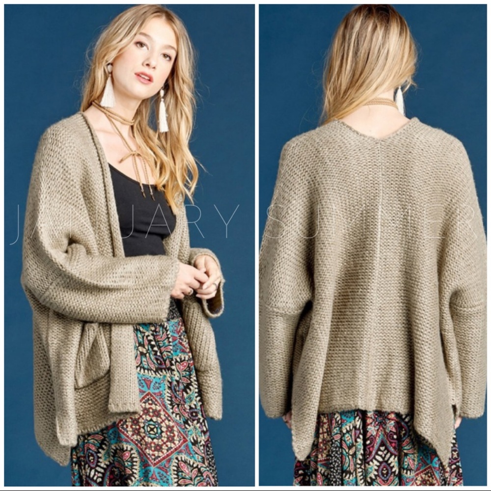 ❄️OATMEAL TAUPE CARDIGAN - Picture 2 of 4
